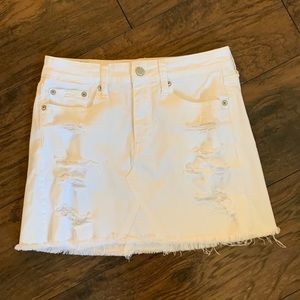 White Distressed Jean Skirt
